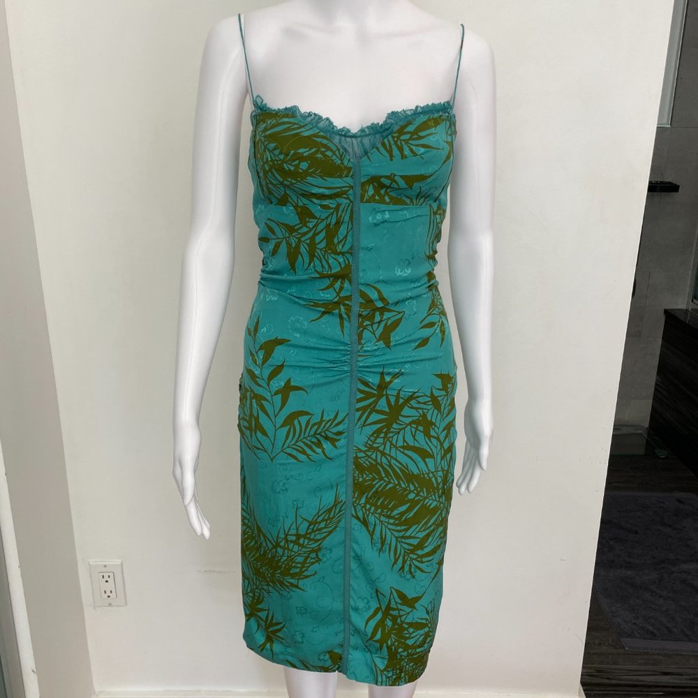 Nicole Miller, Blue Turquoise Strap Silk Midi Dress, Size 4